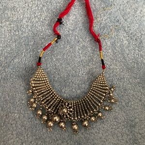 Tribal Festival Necklace w Bright Red Yarn